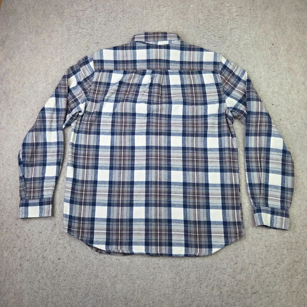L.L. Bean Scotch Plaid Flannel Shirt Mens Medium M Blue Traditional Fit Classic